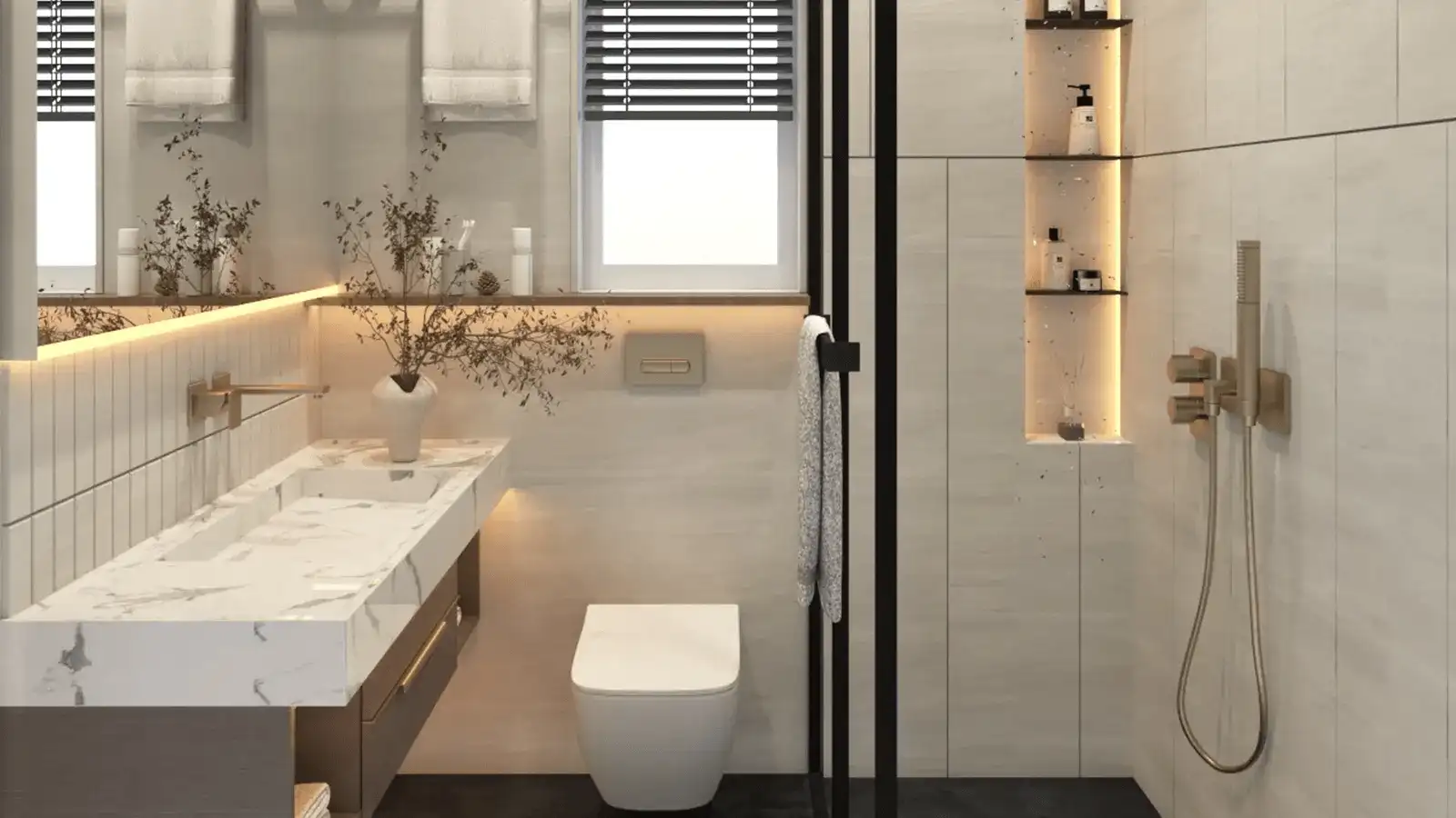 Premium bathroom with branded fittings at Dobariya The Olive